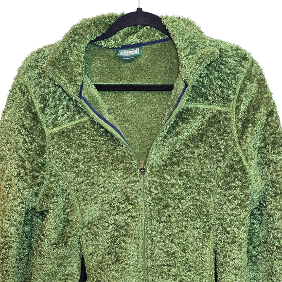 LL Bean Jacket Womens Medium Green Hi-Pile Sherpa Fleece Full Zip Cozy - Picture 2 of 11